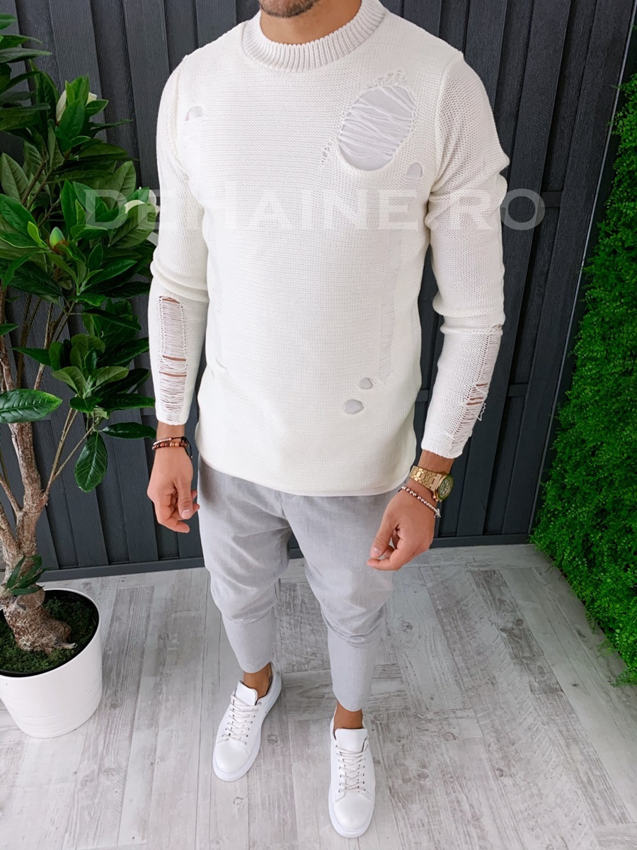 Bluza barbati slim fit alba premium zr a6629 107-1