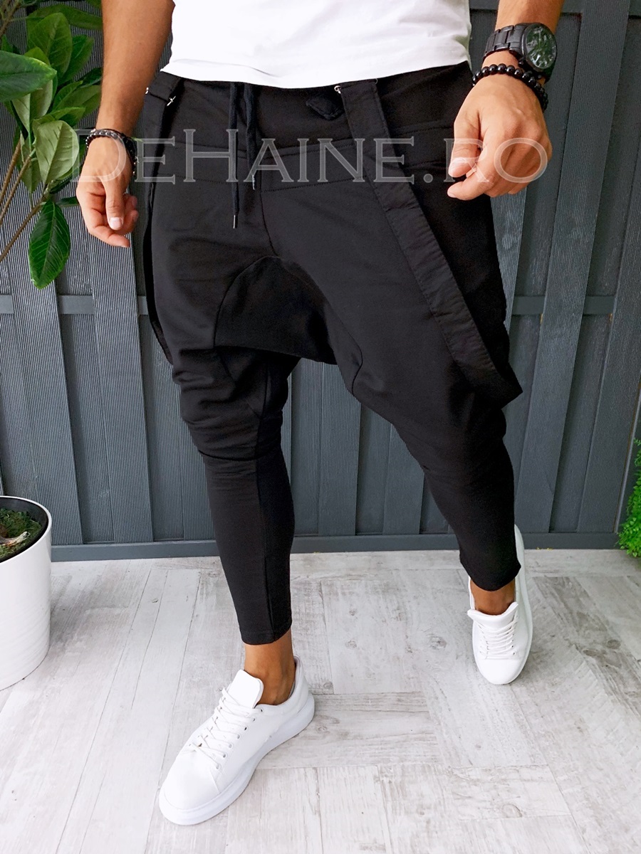 Pantaloni de trening conici negri A6381 J1-1