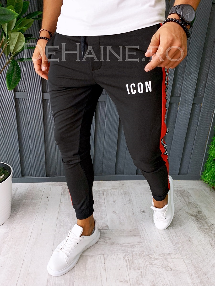 Pantaloni de trening conici negri A6391 19-4/5