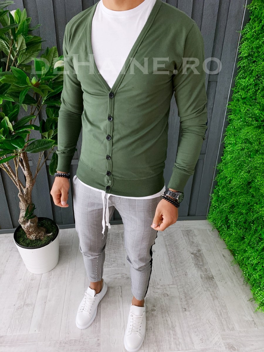 Bluza barbati slim fit kaki zr a6269 o2-3