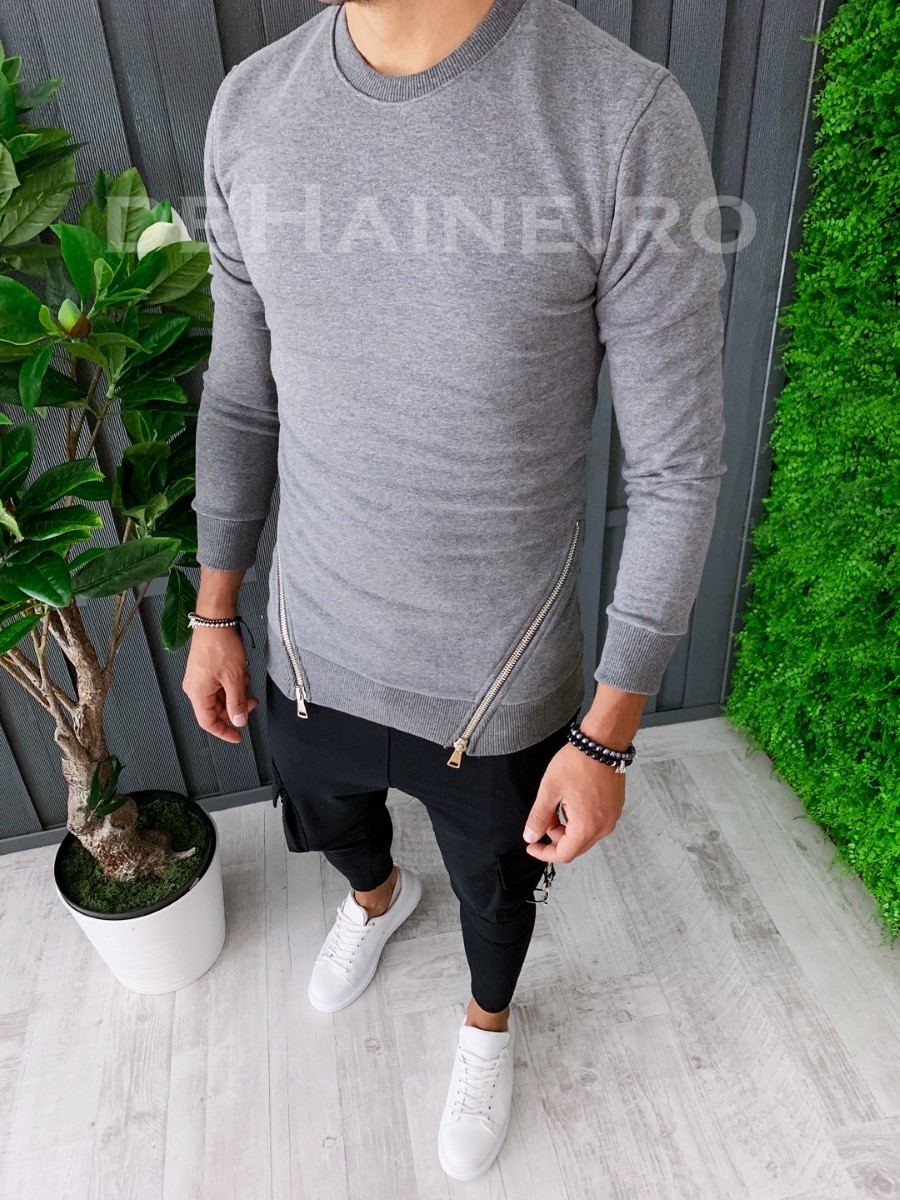 Bluza barbati slim fit gri zr a6232 j2-2