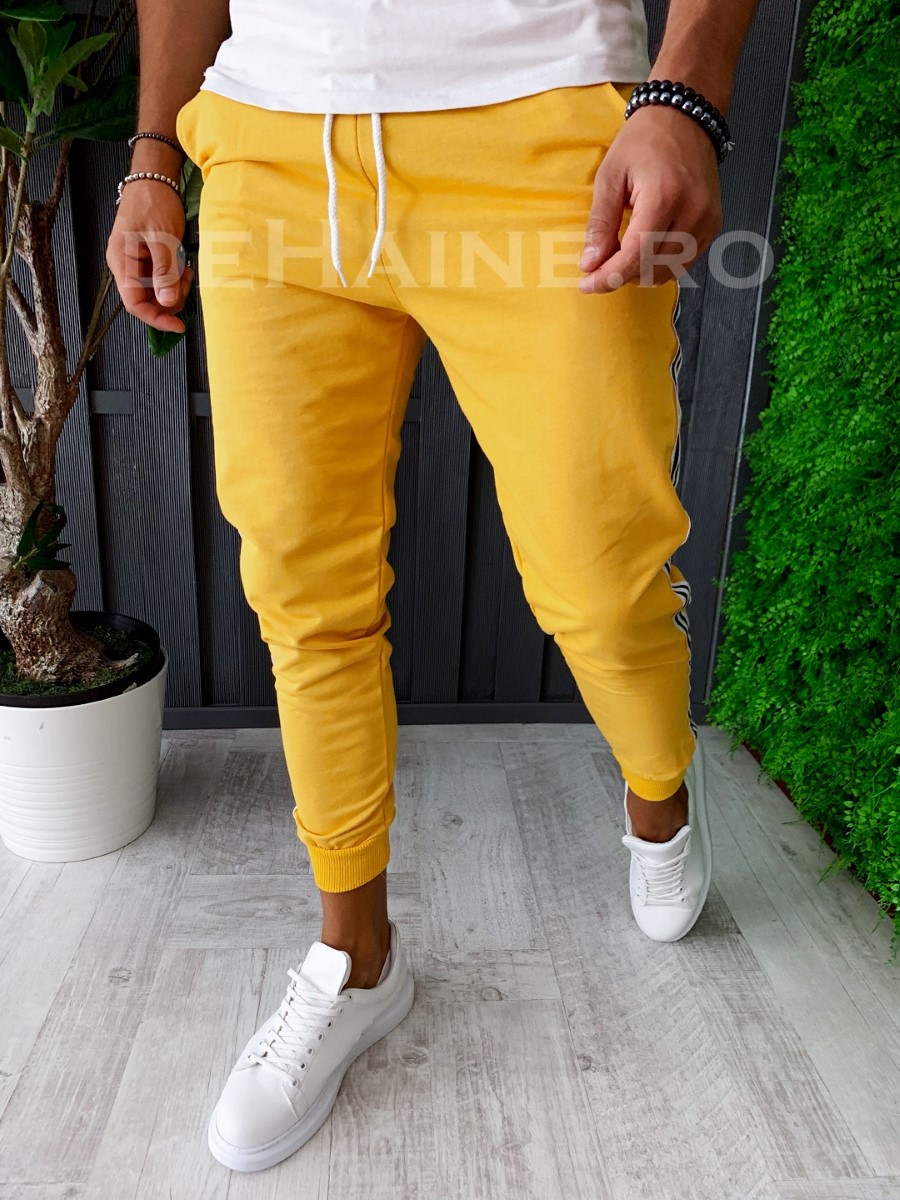 Pantaloni de trening conici mustar A6157 O2-2