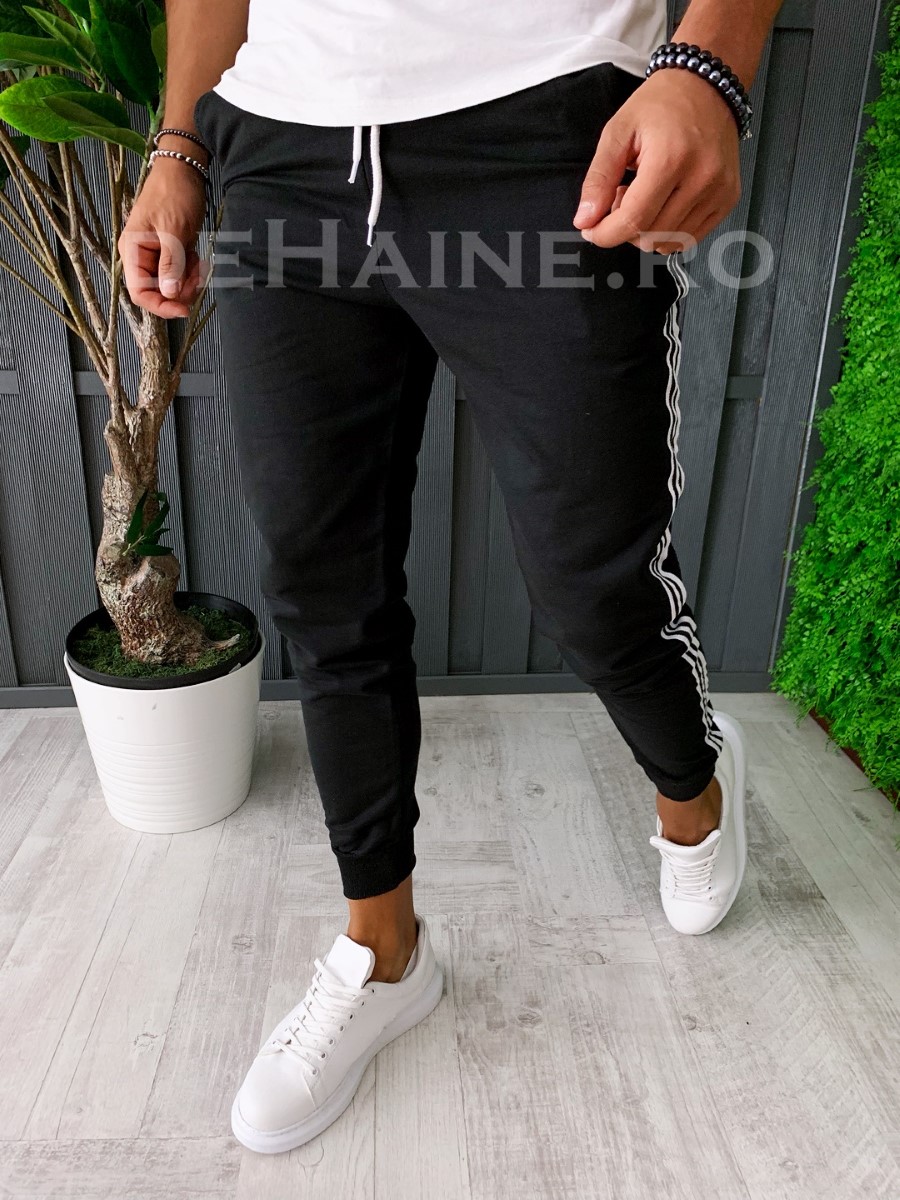 Pantaloni de trening conici negri A6158 J4-3