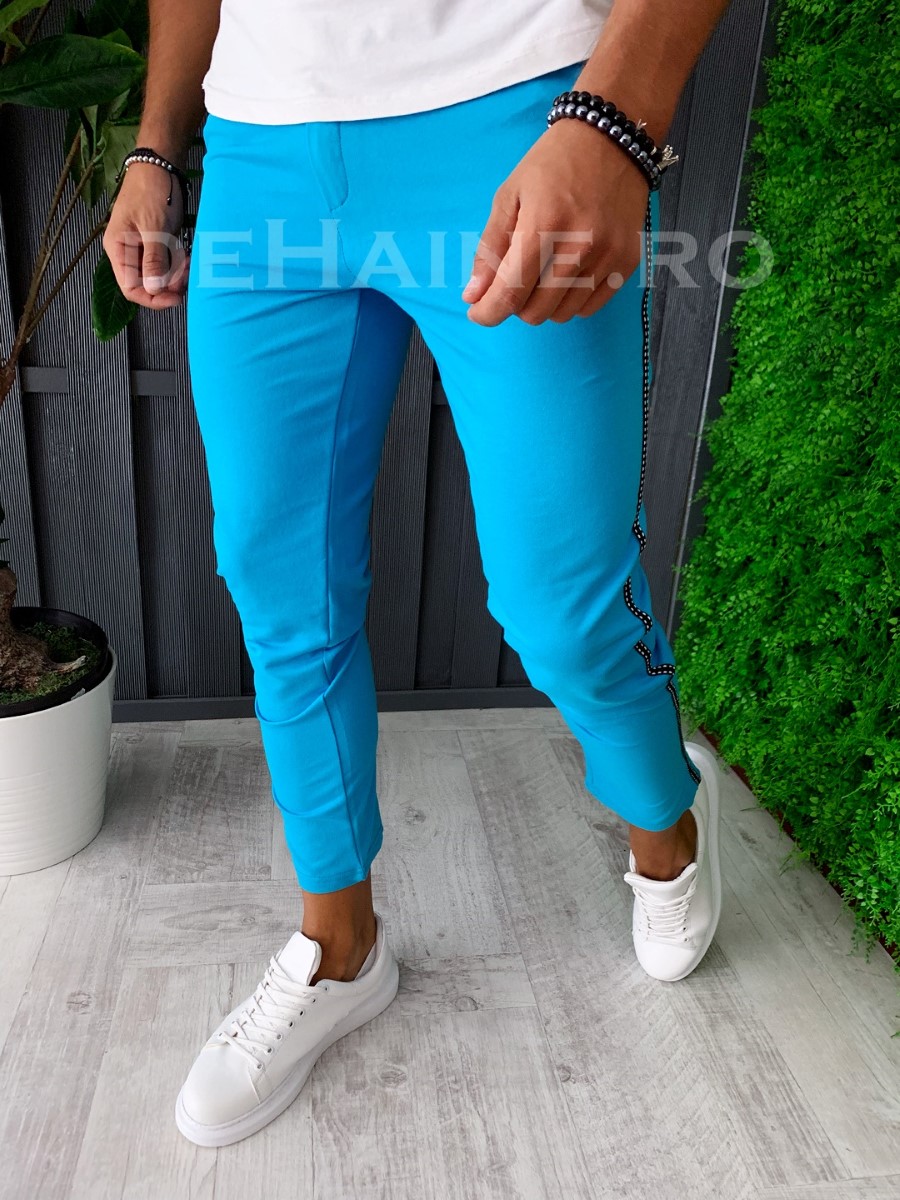 Pantaloni de trening conici turcoaz A6180 G4-2