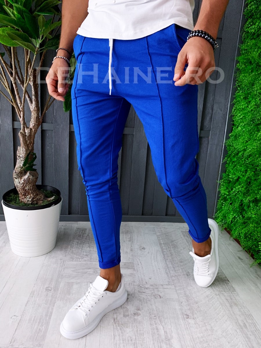 Pantaloni de trening conici albastrii A6144 J4-2