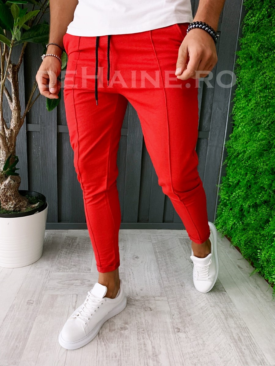 Pantaloni de trening conici rosii A6145 J3-2