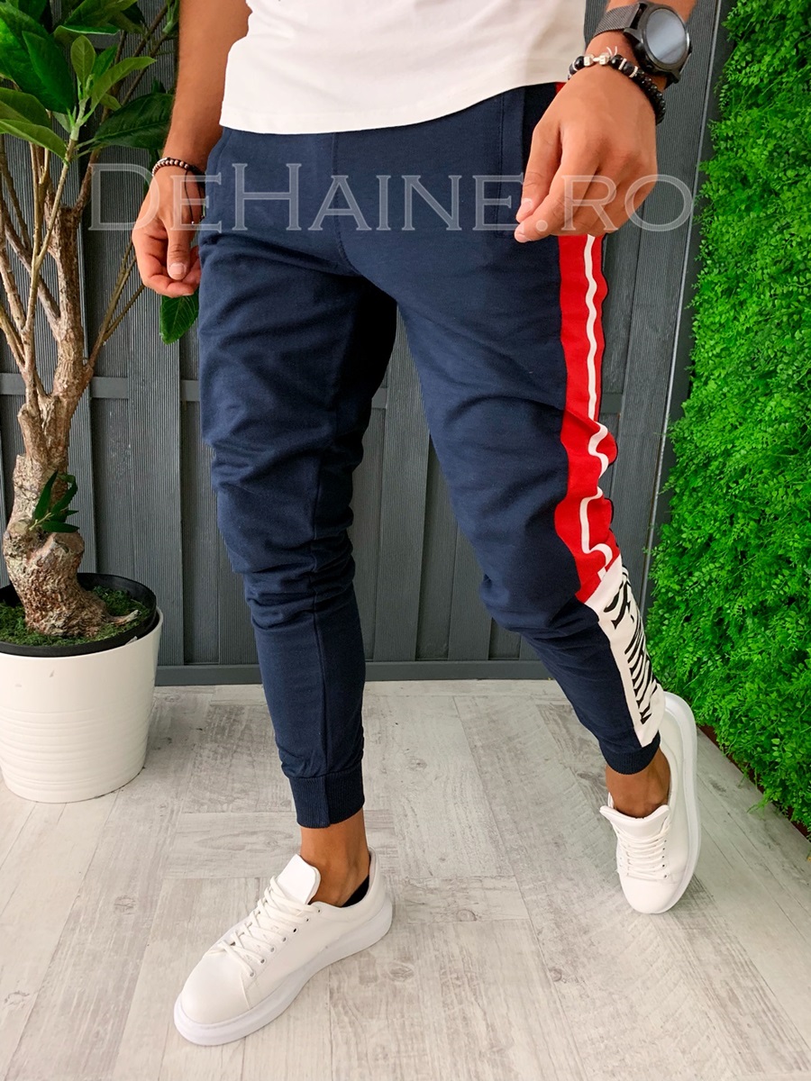 Pantaloni de trening conici bleumarin A5995 O3-1