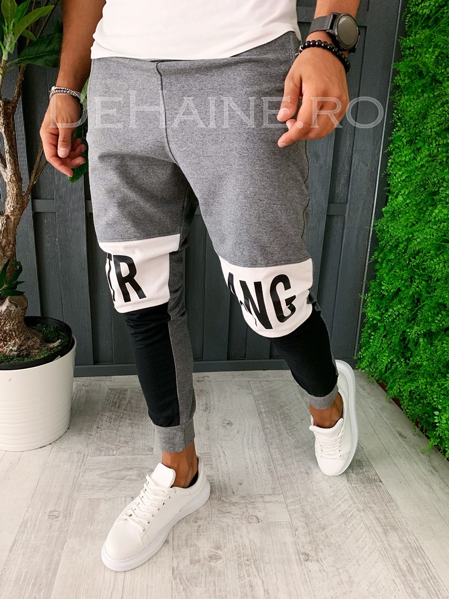 Pantaloni de trening conici gri A5938 O1-1