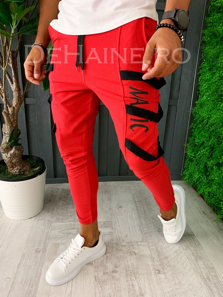 Pantaloni de trening conici rosii A5925 O3-2