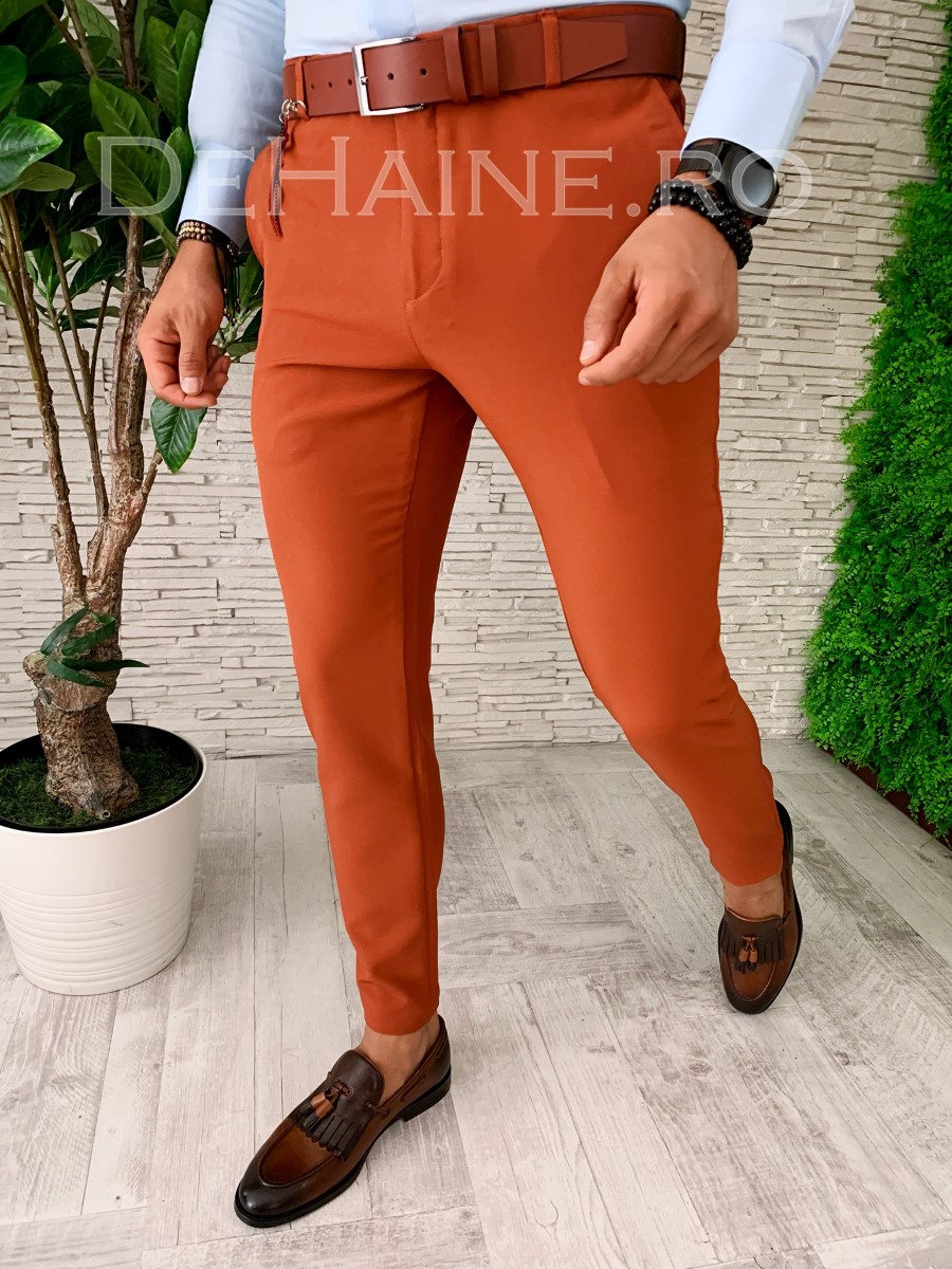 Pantaloni barbati eleganti portocalii A5679