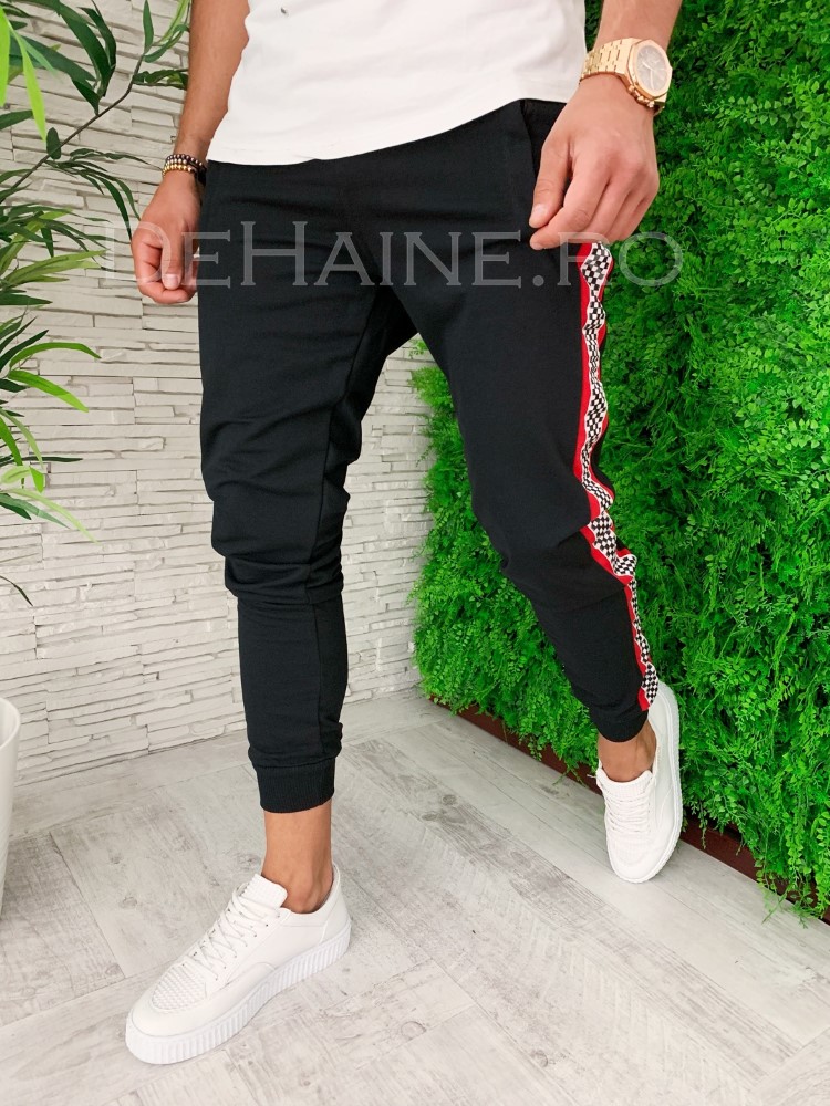 Pantaloni de trening conici negri A5033 O1-1