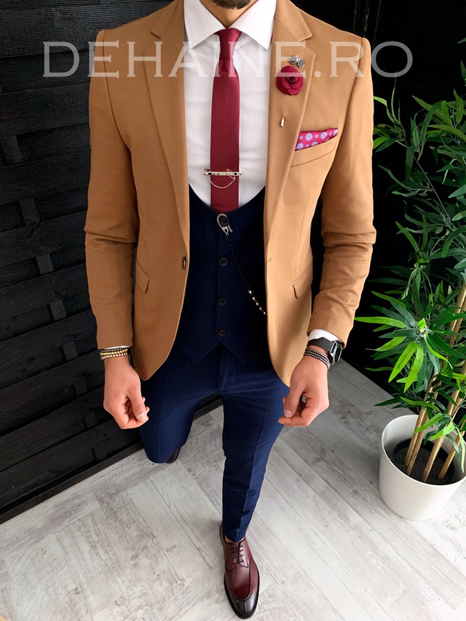 Sacou barbati maro slim fit zr a4038 s2