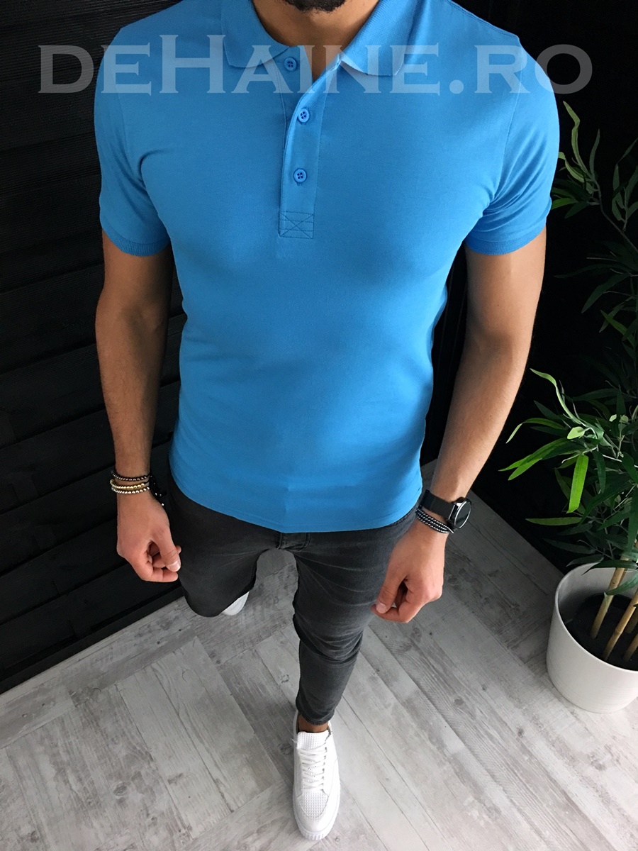 Tricou barbati polo albastru slim fit ZR A3843 P12-3