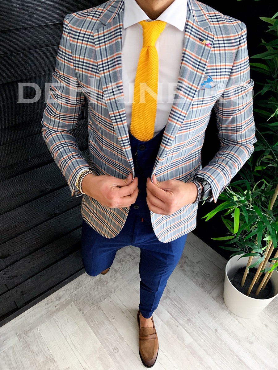 Sacou barbati in carouri slim fit zr a3768 s2