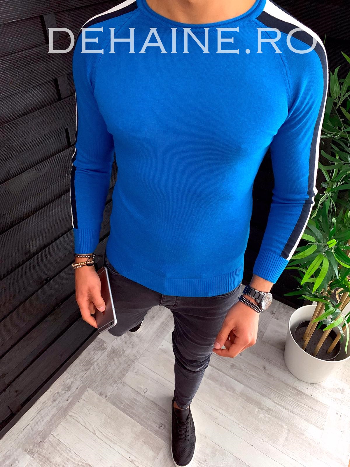 Bluza barbati slim fit albastra zr 3644 n7-1