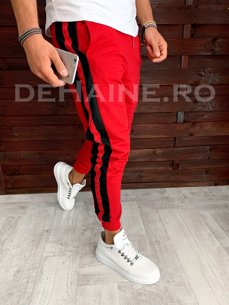 Pantaloni de trening rosii conici A3424 J4-2