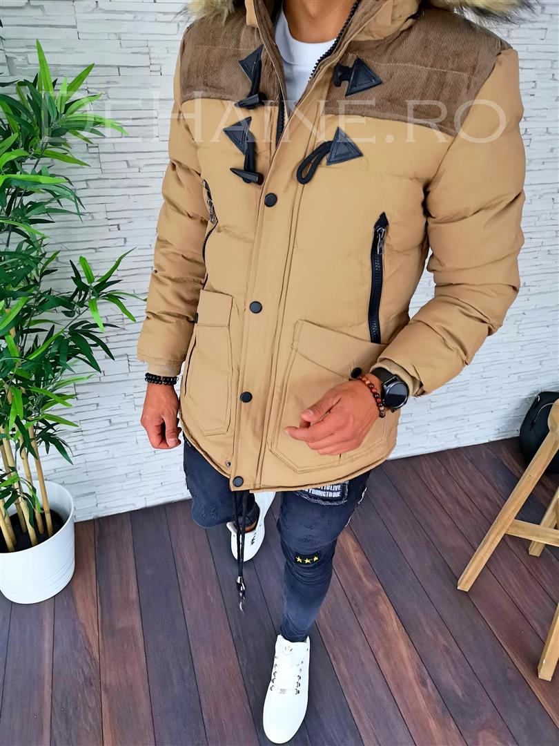 Geaca barbati bej groasa de iarna zr a2658 d0-4