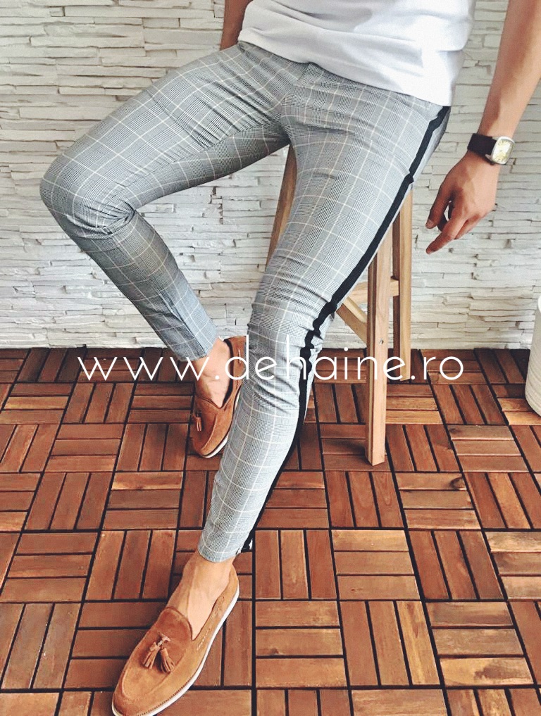 Pantaloni barbati smart casual gri in carouri ZR A2103 J3-1