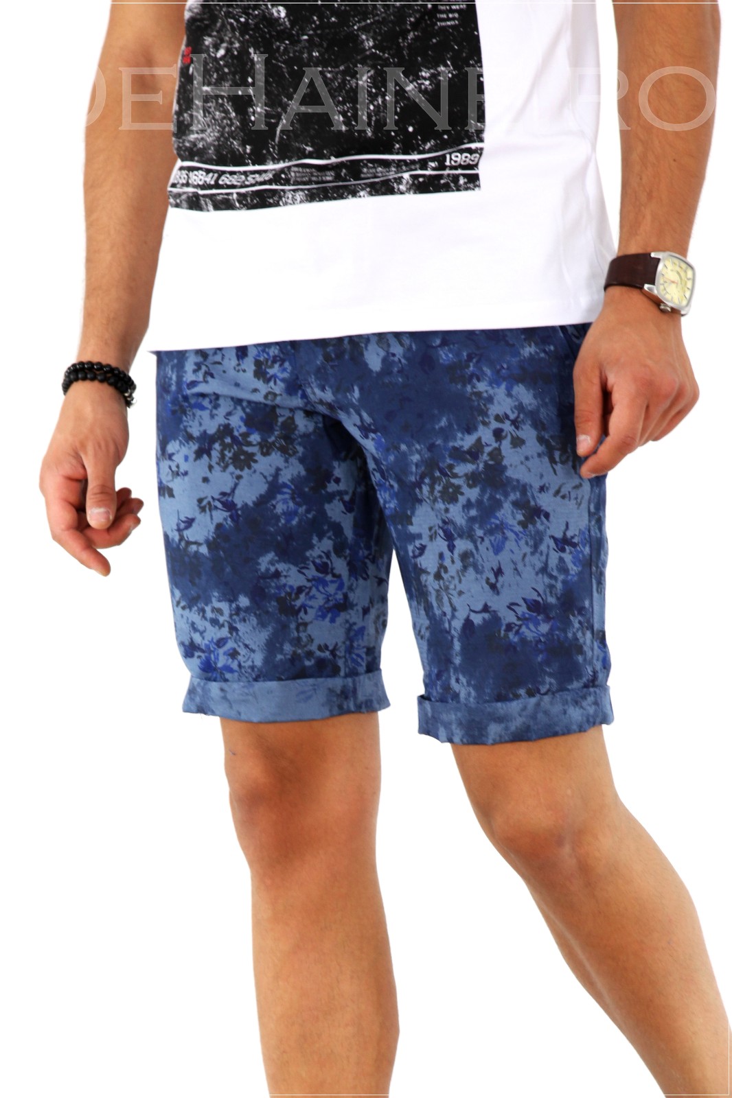 Pantaloni barbati scurti cu imprimeu + CUREA CADOU A1806 X19-3