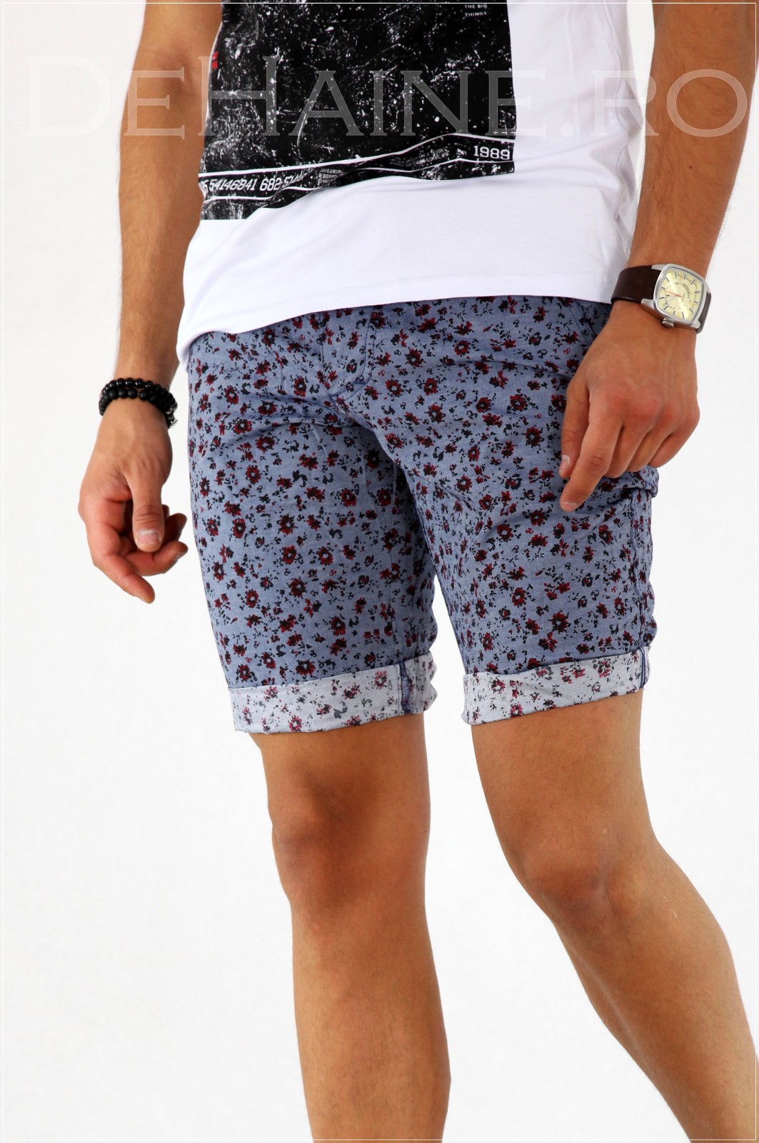 Pantaloni barbati scurti cu imprimeu + CUREA CADOU A1807 X16-1/2