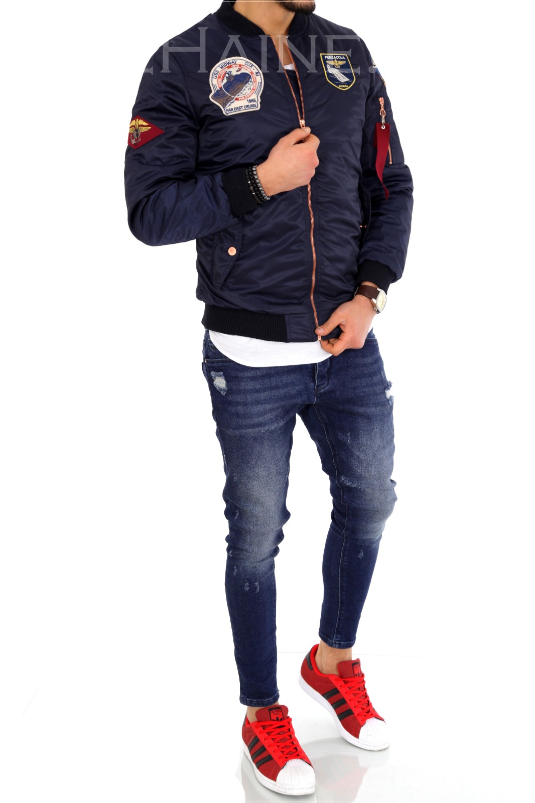 Geaca barbati bleumarin cu stikere zr 9901