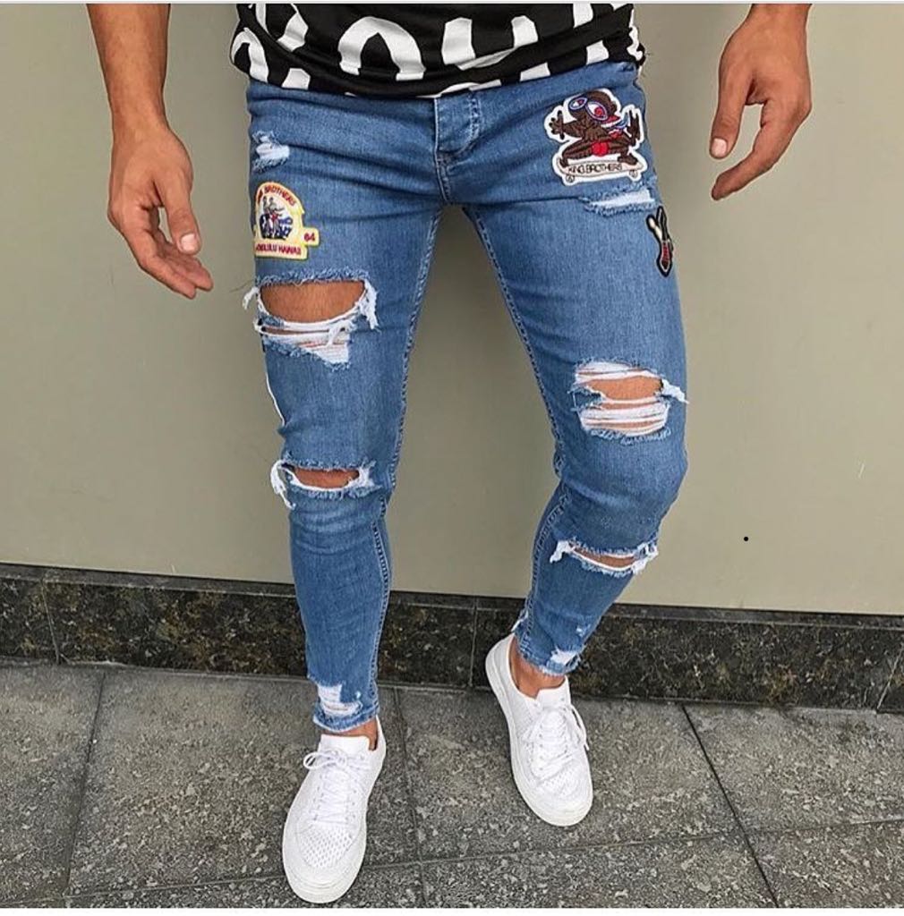 Blugi barbati conici cu stikere 6757 f5-4