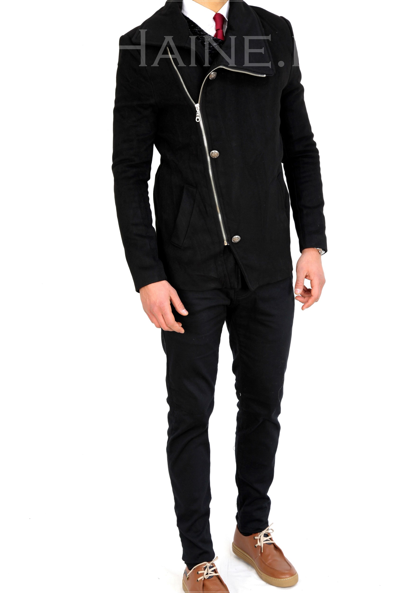 Palton barbati iarna slim negru 7705 s29