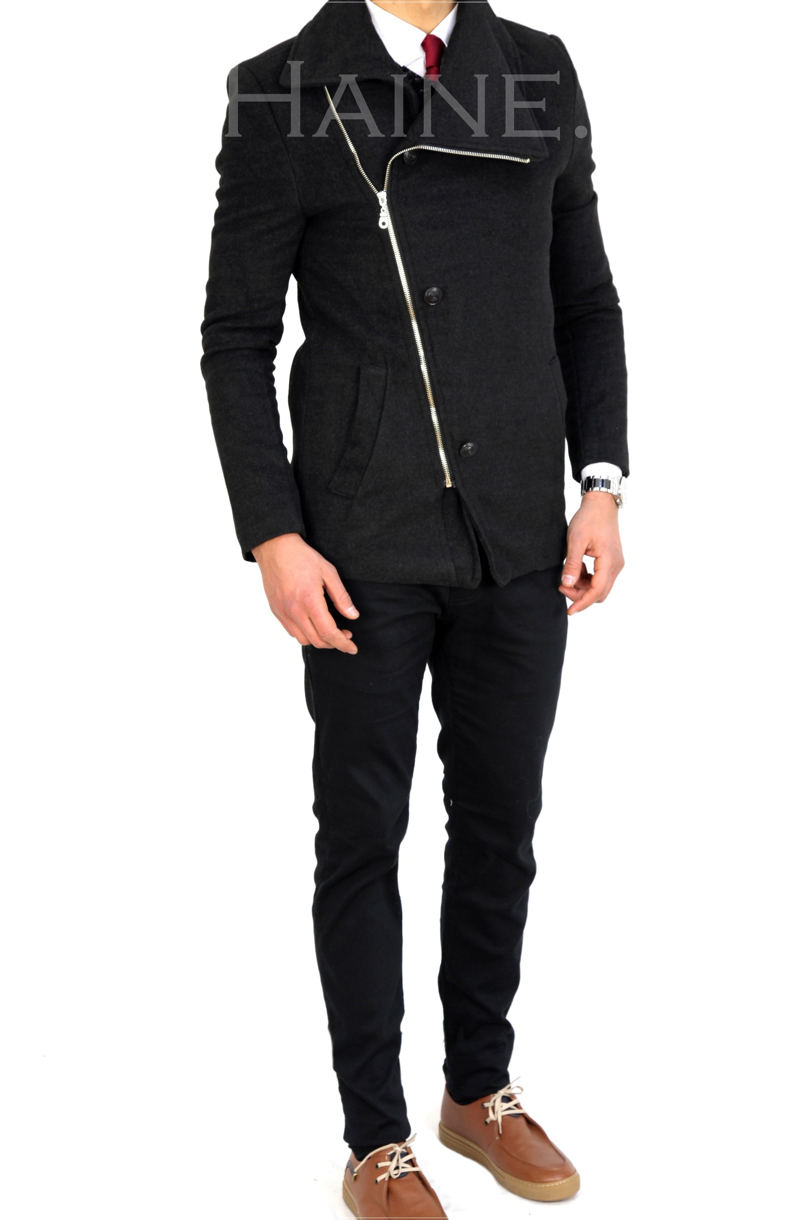 Palton barbati iarna slim gri 7706 s-40